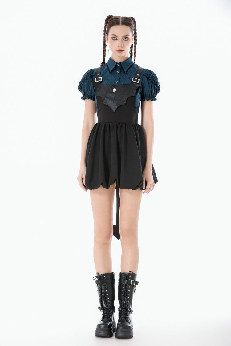 Black Bat Wing Buckled Women's Gothic Suspender Dress Graduation Dress with Tail - Product - 7
