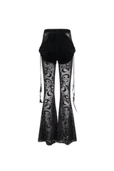 Black Flocking Mesh Side Hanging Feather Pendant Fake Two-Piece Long Women's Gothic Flared Pants - Product - 8