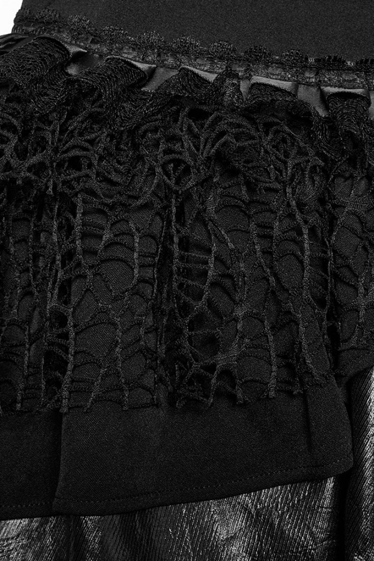 Black Multi-Layered Stitching Lace-Up Mesh Women's Punk Skirt - Product - 6