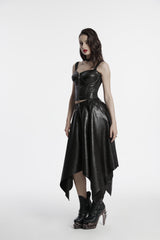 Black Irregular Zippered Women's Punk Cool Faux Leather Skirt - Product - 2