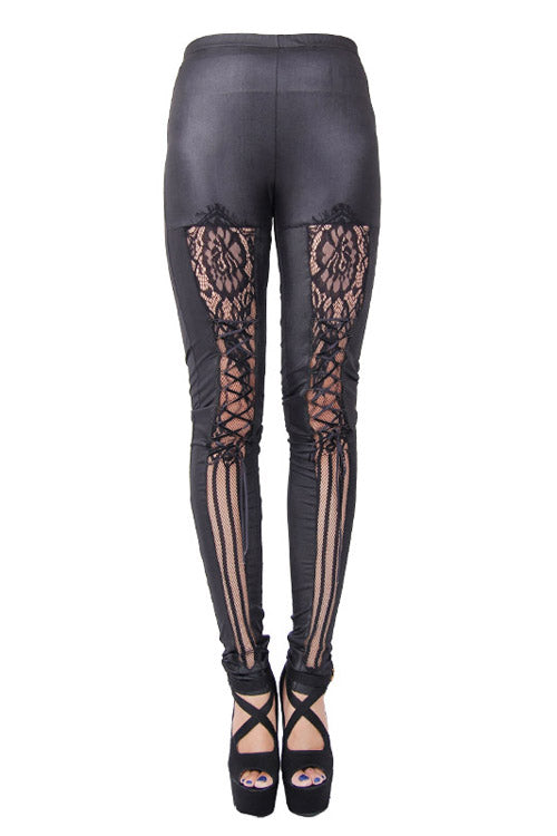 Black Front Splice Mesh Lace Up Gothic Knit Womens Pants - Product - 4