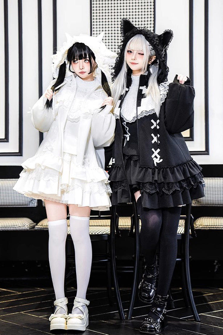 Black Long Sleeves Ruffle Zipper Sweet Handsome Lolita Sweatshirt Coat - Product - 7