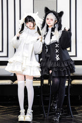 White Long Sleeves Ruffle Zipper Sweet Handsome Lolita Sweatshirt Coat - Product - 6