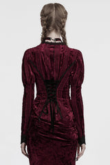 Red V Collar Long Puff Sleeves Women's Gothic Blouse - Product - 3
