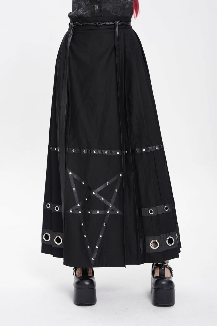 Black Eyelets Rivets Pentacle Horse-face Women's Punk Skirt - Product - 2