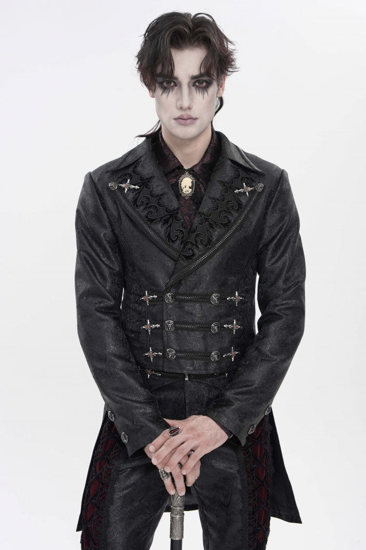 Black Lapel Collar Long Sleeves Lace-Up Slim Men's Gothic Handsome Double-Breasted Jacket - Black - 1
