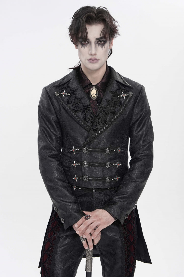 Black Lapel Collar Long Sleeves Lace-Up Slim Men's Gothic Handsome Double-Breasted Jacket - Black - 1