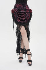 Black/Red Embroidered Rose Lace-up Irregular Women's Gothic Hem Skirt - Product - 5