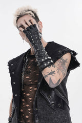 Black Studded Men's Punk Cool Fingerless Gloves - Product - 5