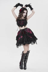 Black/Red  Multi-Layered  Tassels  Chain-Decorated Women's Gothic Skirt - Black/Red - 1