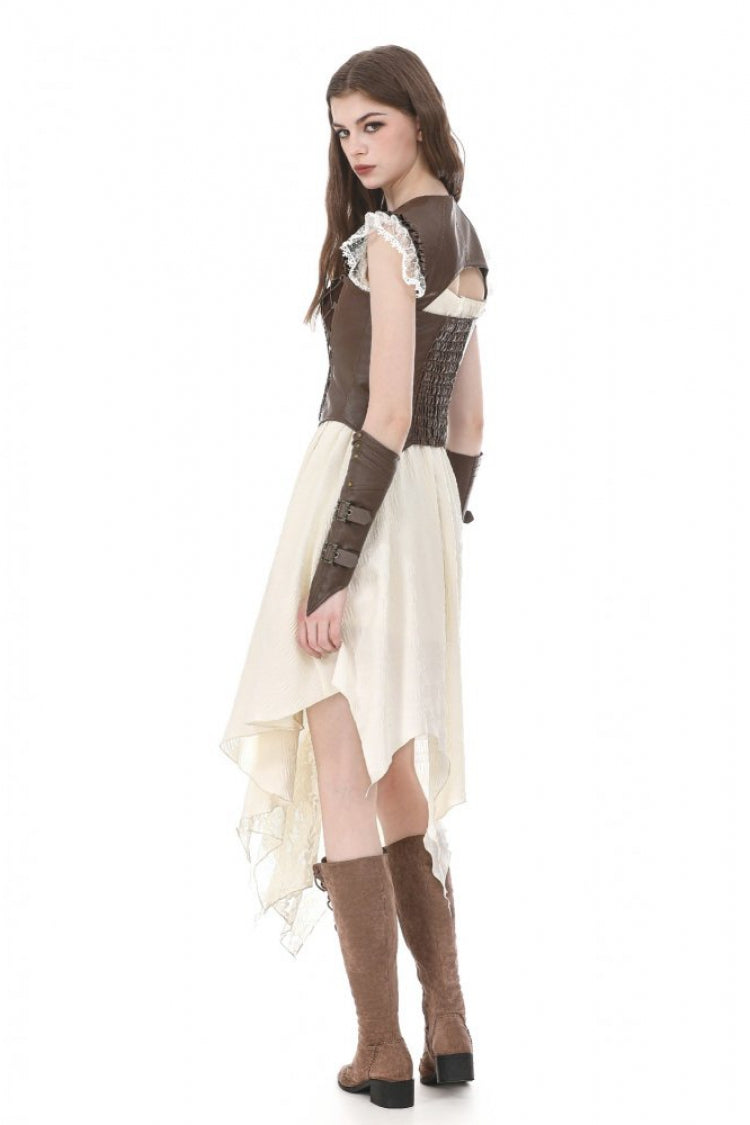 Brown Sweetheart Neckline Ruffled Flutter Sleeves Cut-Out Buckled Strap Women's Steampunk Slim Corset Vest - Product - 9