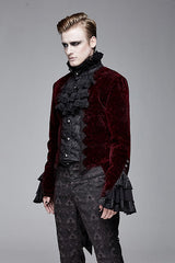 Lotus Leaf Corsage Collar False Two Piece Mens Red Gothic Swallow Tailed Coats - Product - 2