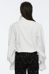 White Lapel Collar Long Sleeves Rings Men's Punk Blouse - Product - 4