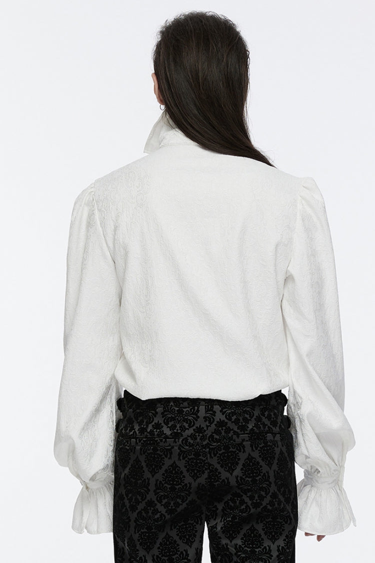 White Lapel Collar Long Sleeves Rings Men's Punk Blouse - Product - 4