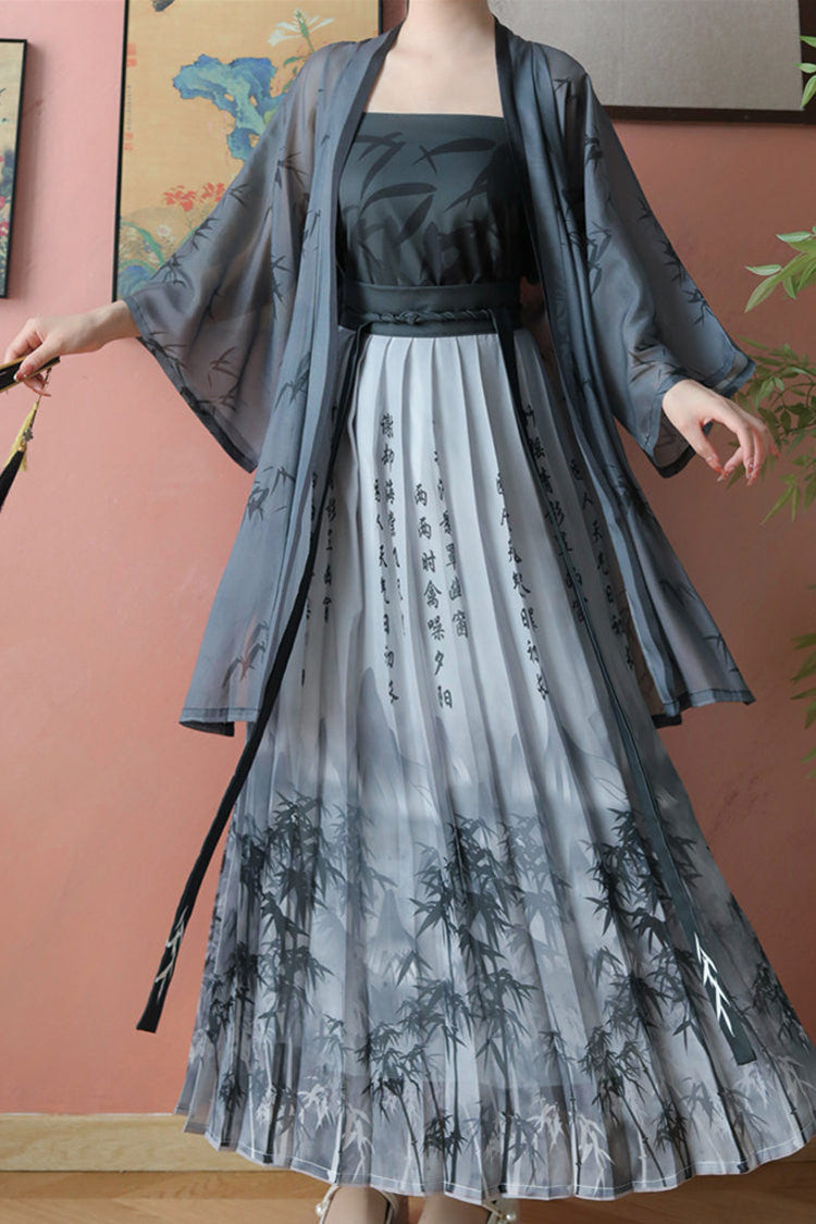 Women's Classic Chinese Handwriting Print Style Hanfu Dress 2 Colors - Product - 2