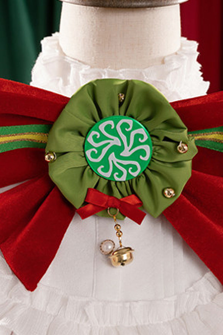 Red [Emma Woods Gardener] Stand Collar Short Sleeves Multi-Layered Ruffled Bow Christmas Sweet Lolita Dress - Product - 6