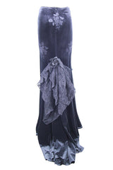 Black Rose Embossed Gothic Velvet Long Womens Half Fishtail Skirt - Product - 6