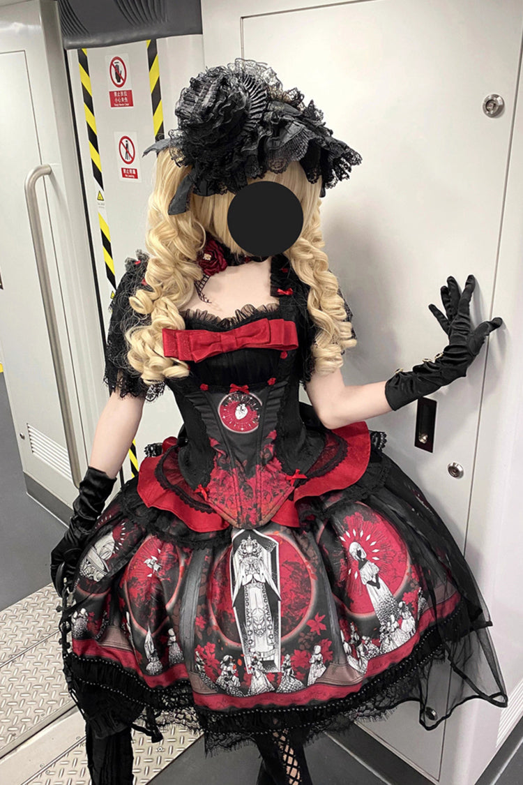 Red [Dark Moon Corridor] Print Embroidery Gothic Lolita Dress Skirt - Product - 8