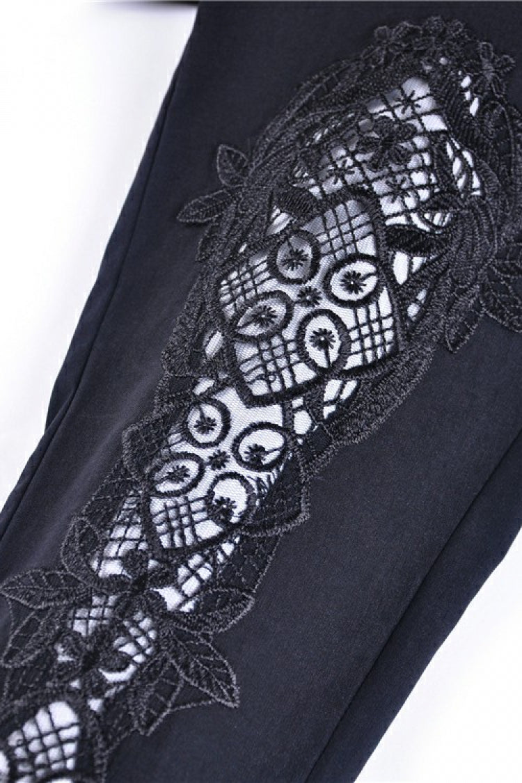 Black Floral Cut-Out Lace-Up Women's Gothic Leggings - Product - 12