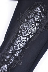 Black Floral Cut-Out Lace-Up Women's Gothic Leggings - Product - 12