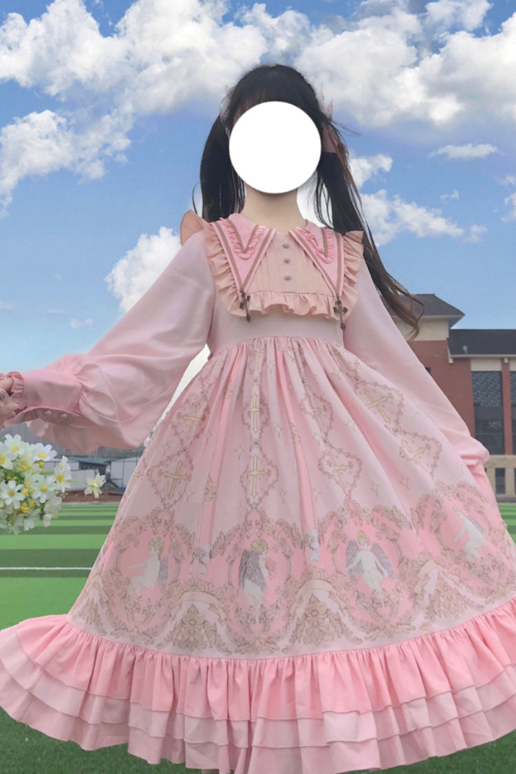 [Angel's Redemption] Long Sleeves Angel Print Ruffle Bowknot Sweet Lolita Dress 3 Colors - Product - 13