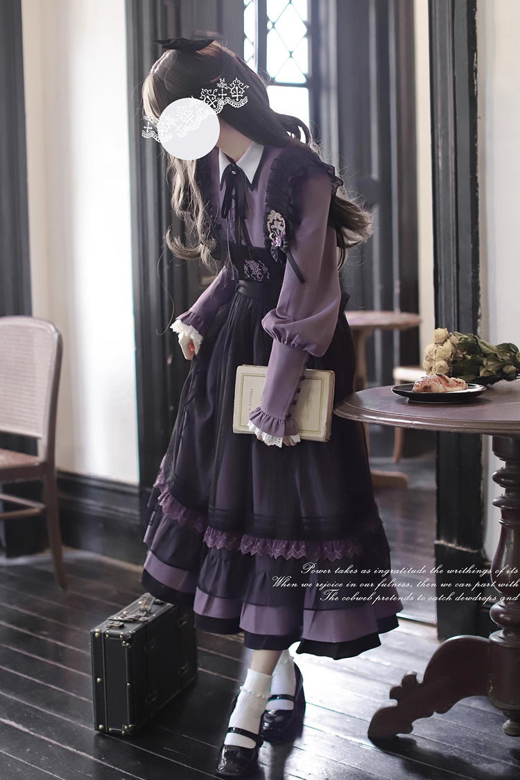Black [Witch Academy] Double-Layered Ruffle Embroidery Bowknot Mesh Sweet Elegant Lolita Jumper Dress - Product - 2