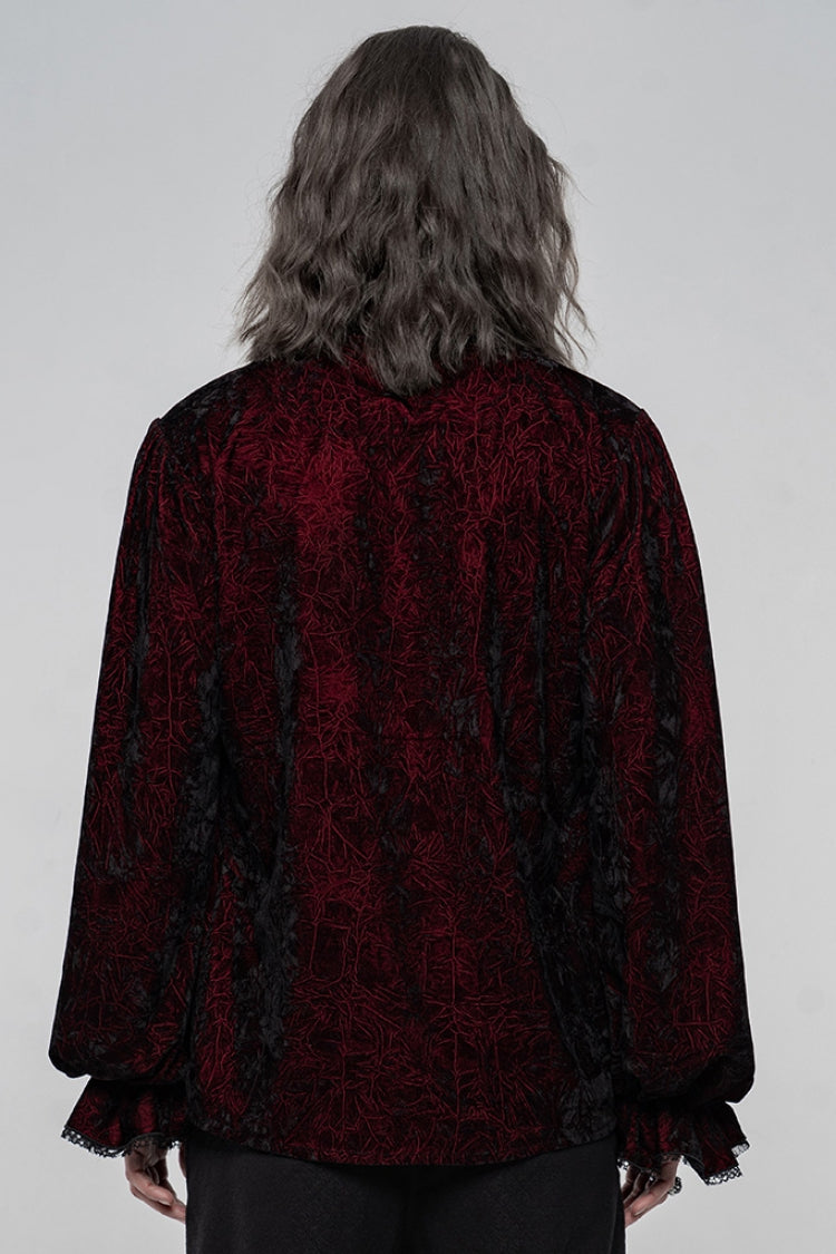 Black/Red Long Sleeves Ruffle Lace-Up Men's Gothic Blouse - Product - 3