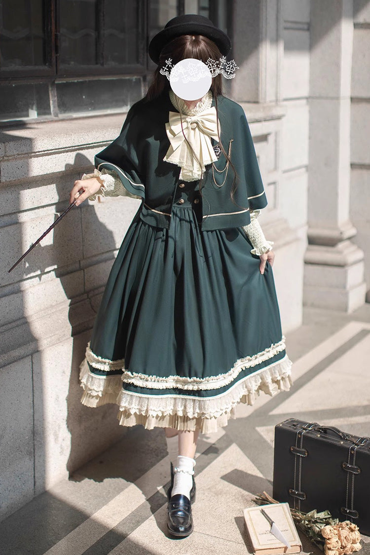 Green [Artemis SP] Ruffle Bowknot Lace College Style Elegant Lolita Jumper Dress - Product - 8