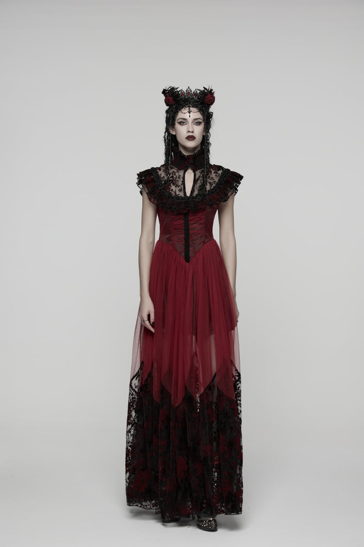 Black/Red Stand Collar Sleeveless Printed Hanayome Lace Lace-Up Women's Gothic Elegant Dress Wedding Dress - Product - 12