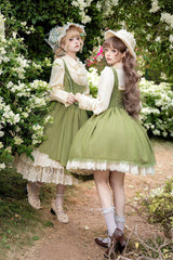[Dreamlike Realm] Sleeveless Printed Ruffled Embroidered Bustier Elegant Sweet Lolita Jsk Dress 4 Colors - Product - 4