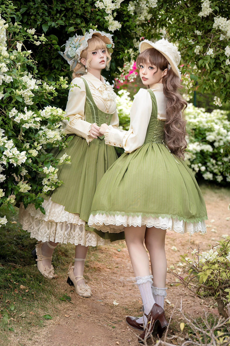 [Dreamlike Realm] Sleeveless Printed Ruffled Embroidered Bustier Elegant Sweet Lolita Jsk Dress 4 Colors - Product - 4
