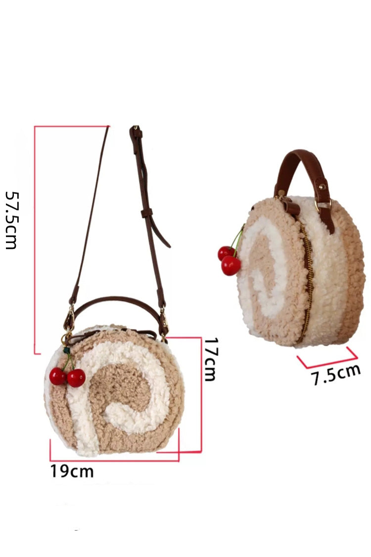 Cake Roll Dessert‑Themed Sweet Lolita Top‑Handle Shoulder & Crossbody Plush Bag 2 Colors - Product - 4