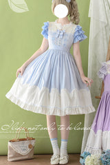 [Summer Wind] Short Sleeves Polka Dot Print Ruffle Embroidery Sweet Lolita Dress 3 Colors - Blue - 4