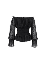 Black Off Shoulder Long Sleeves Ruffle Lace Women's Gothic Blouse - Product - 6