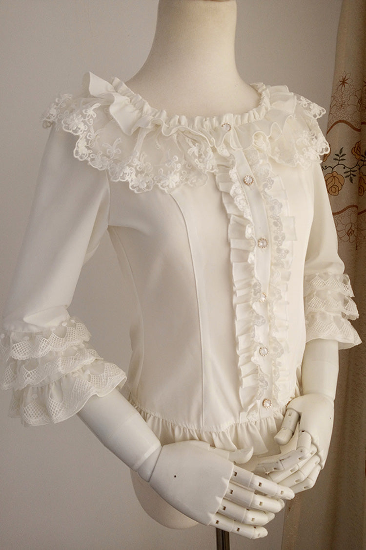 White Half Hime Sleeves Ruffle Lace Sweet Chiffon Princess Lolita Blouse - Product - 6