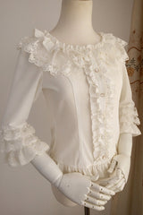 White Half Hime Sleeves Ruffle Lace Sweet Chiffon Princess Lolita Blouse - Product - 6