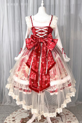 Red [Happy New Year] Printed Ruffled Bow Lace Classic Chinese Style Gorgeous Lolita Jsk Dress - Product - 13