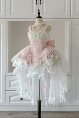 Pink [Honey Rose] Sleeveless Ruffle Embroidery Bowknot Lace Pearl Sweet Lolita Jsk Dress - Product - 4