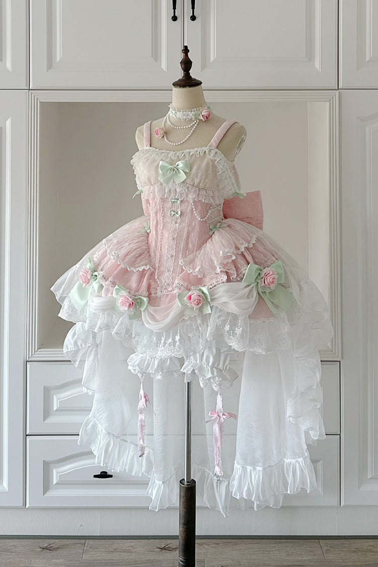 Pink [Honey Rose] Sleeveless Ruffle Embroidery Bowknot Lace Pearl Sweet Lolita Jsk Dress - Product - 4