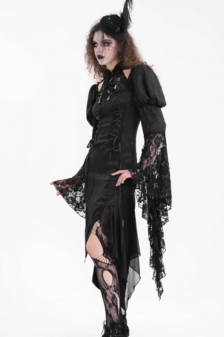 ブラック 姫袖 透かし レース 変形 レディース ゴシック ワンピース 商品画像