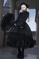 Black [Immortality Taboo] Multi-Layered Ruffled Open-Front Lace Elegant Gorgeous Gothic Lolita Skirt - Black - 1
