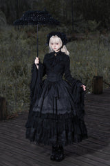 Black [Immortality Taboo] Multi-Layered Ruffled Open-Front Lace Elegant Gorgeous Gothic Lolita Skirt - Product - 2