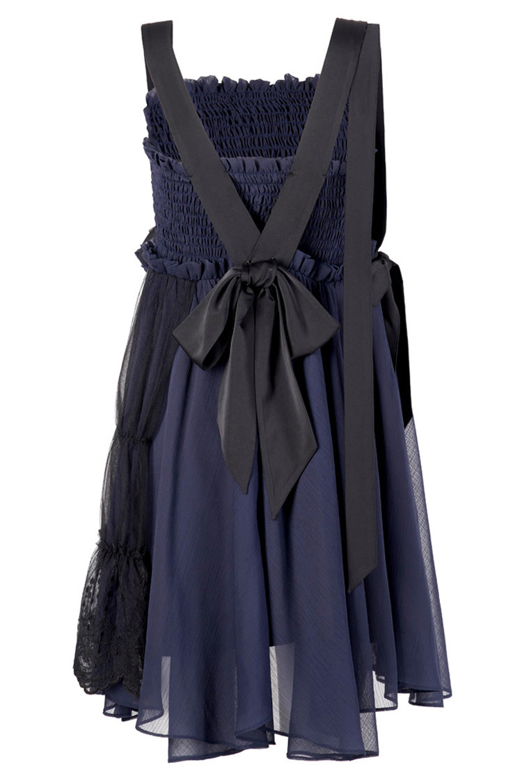 Blue Strap Big Bow Streamer Super Cool Stitching Lace Suspender Women's Gothic Dress - Product - 8