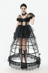 Black V Collar Short Sleeves Multi-Layered Sheer Mesh Women's Gothic Dress - Product - 7