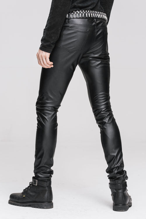Black Wear Synthetic Leather Basic Model Punk Tight Mens Pants - Product - 5