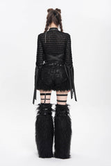 Black Stand Collar Long Sleeves Mesh Buckle Straps Women's Punk Blouse - Product - 4