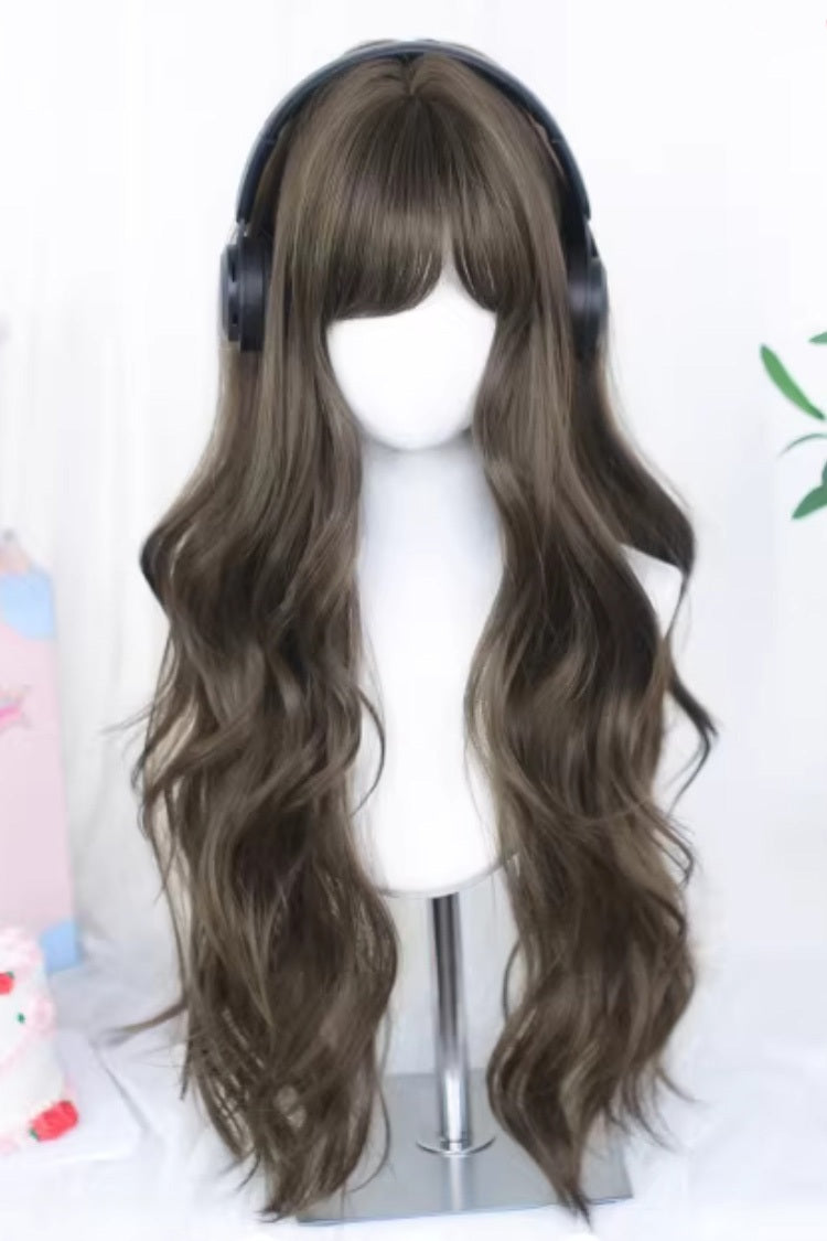 Side-Swept Bangs Soft Loose Waves Sweet Lolita Wig 2 Colors - Hazelnut-Ash-Brown - 1