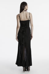 Black Sleeveless Plunging Sipder Stitching Mesh Women's Gothic Party Dress - Product - 3