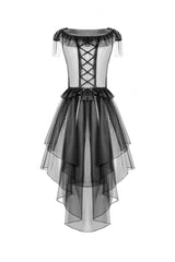 Black V Collar Sleeveless Multi-Layered Ruffled Sheer Mesh Women's Punk Dress - Product - 12