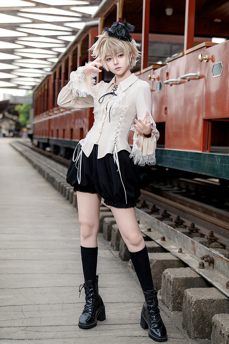 Black [Gold Hunter] Long Sleeves Pirate Style Gothic Shorts - Product - 12
